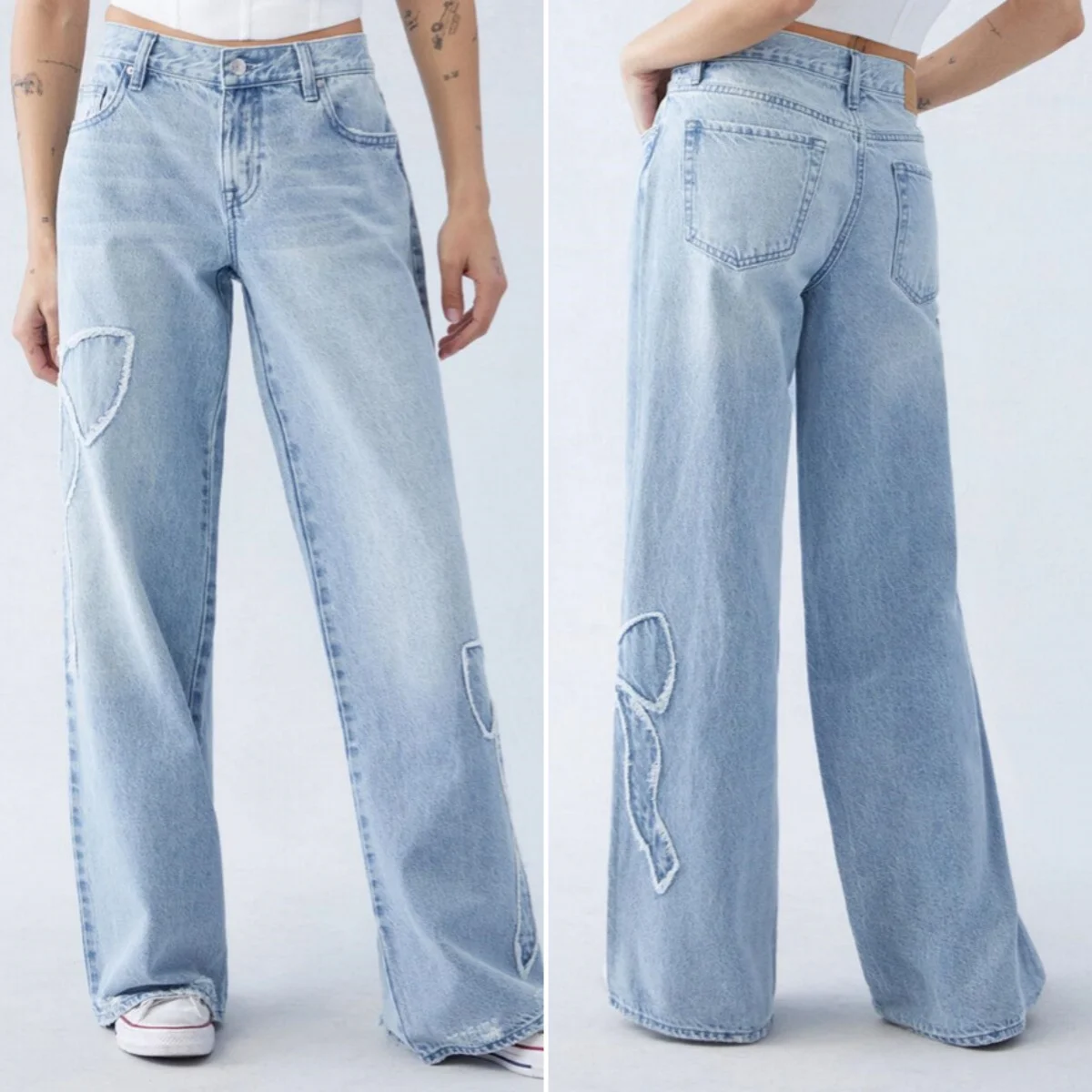 Women's Butterfly Embroidered Jeans Fashion Baggy Straight Pants Casual Vintage High Street Pant Y2K Popular Wide Leg Trousers