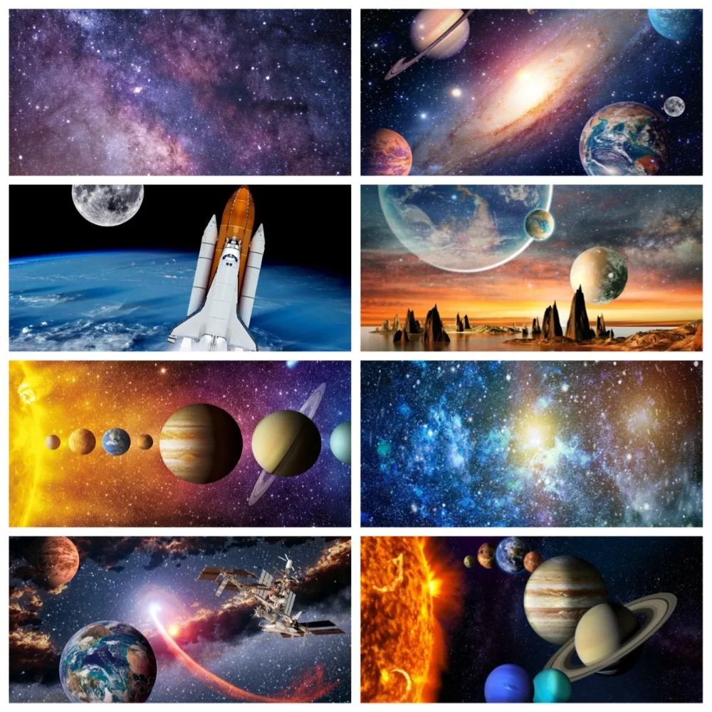 

Starry Sky Space Capsule Planet Solar System Banner Background, Children's Birthday Party Home Decoration Photography Background