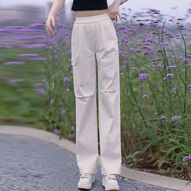 Pink Fashionable Work Pants Women's New Thin Casual High Waist Small Elastic Waist Straight Leg Pants