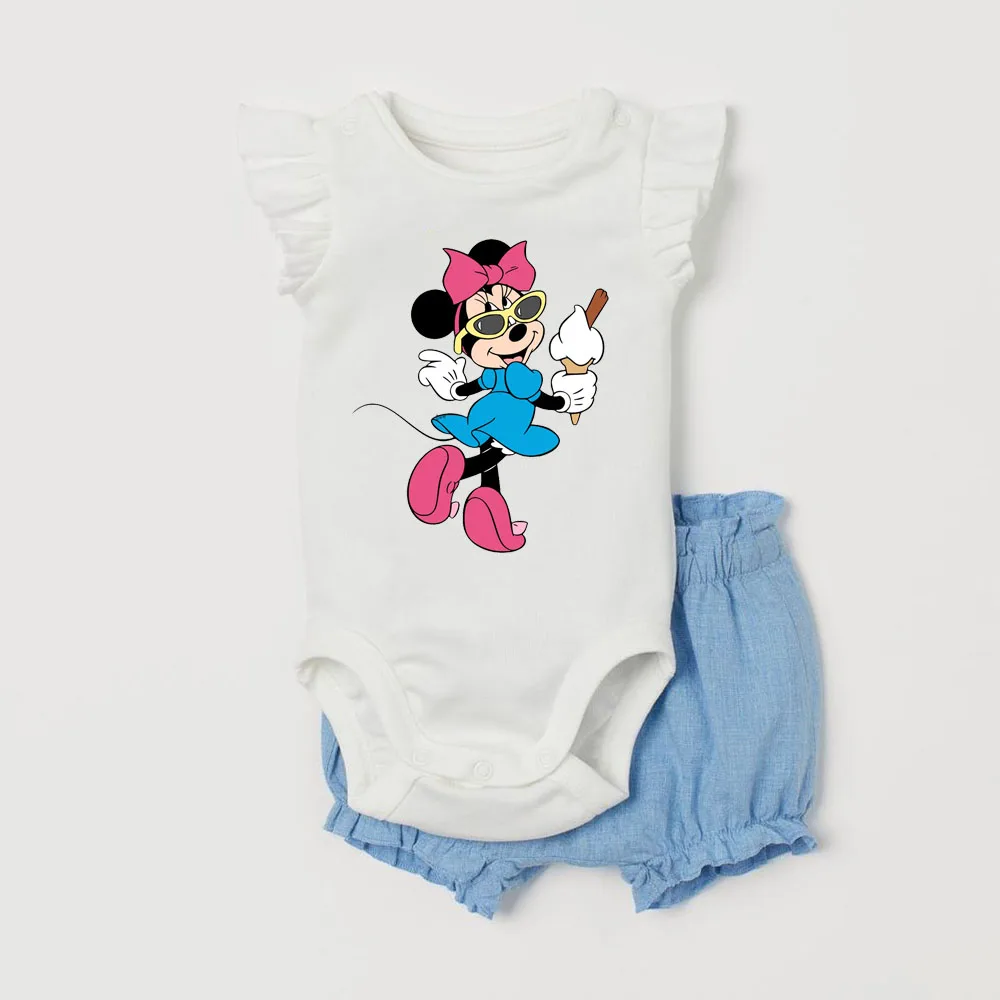 طقم ملابس أطفال صيفي ميكي ماوس من القطن بأكمام قصيرة + شورت ملابس للأطفال حديثي الولادة #4