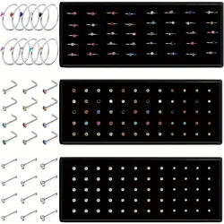 Bobisty 40/60PCS Stainless Steel Nose Rings Studs Rhinestone Stud Nose Rings for Women Nose Piercing Jewelry