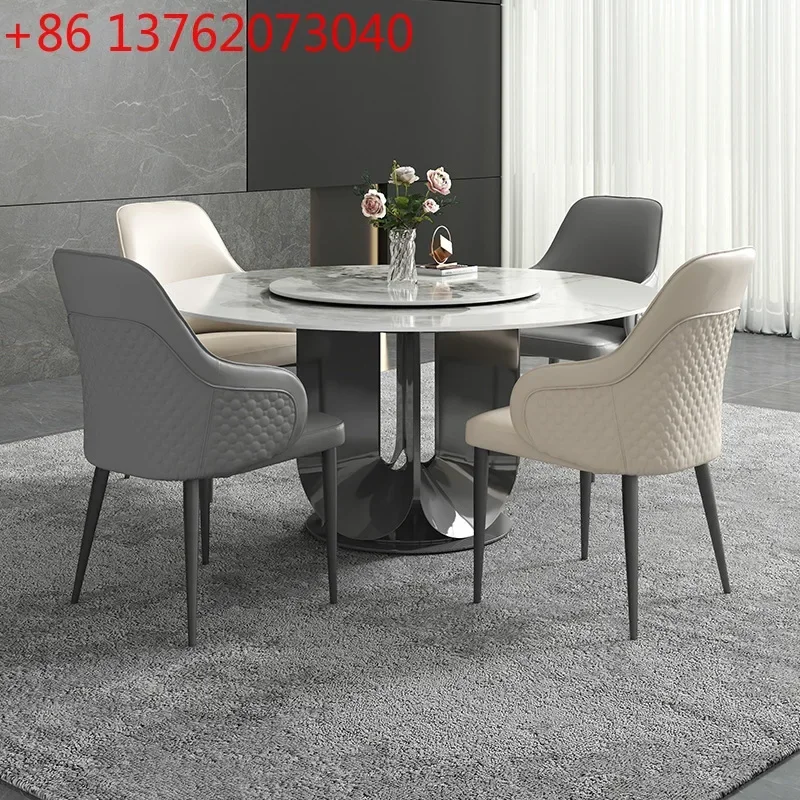 

Slate modern simple light luxury round dining table household small apartment table and chair combination
