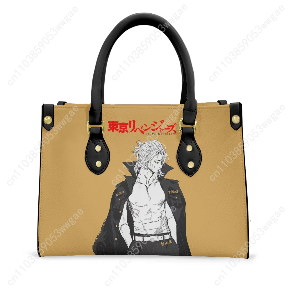 Tokyo Revengers Tote Bags Purse Womens Mens Personalized Text Image PU Leather Customized Handbags Commuter Shopping Gift Bags