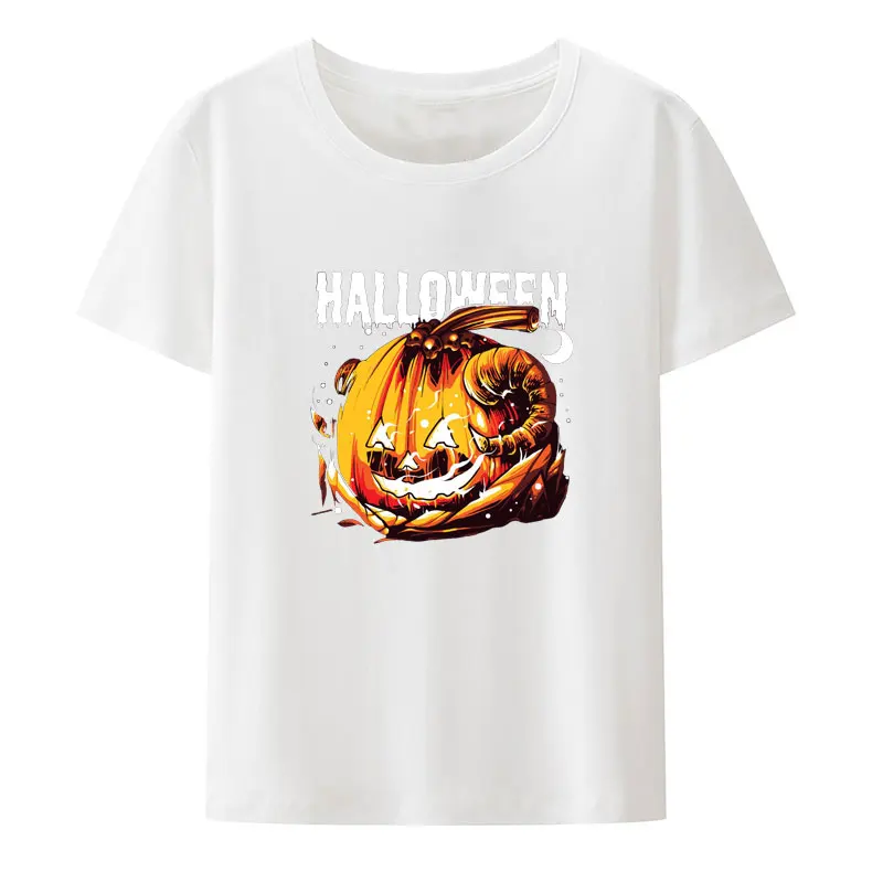 Classic Halloween Pumpkin Devil Cotton T Shirt Retro Men Women Novelty Creative Cartoon Print Tees Popular Aesthetic Cool Tops