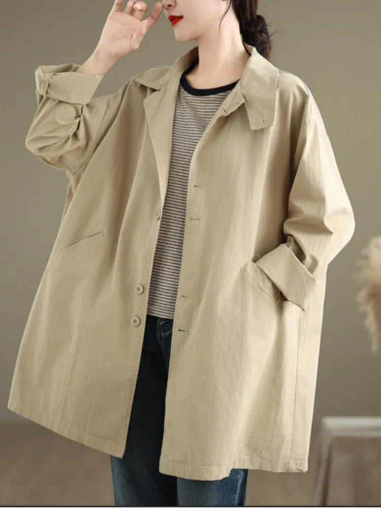 

Simple Pure Cotton Long Sve Windbreaker Jaet Autumn New Sle Women's Loose Fit Korean Sle All Cotton Workwear Top