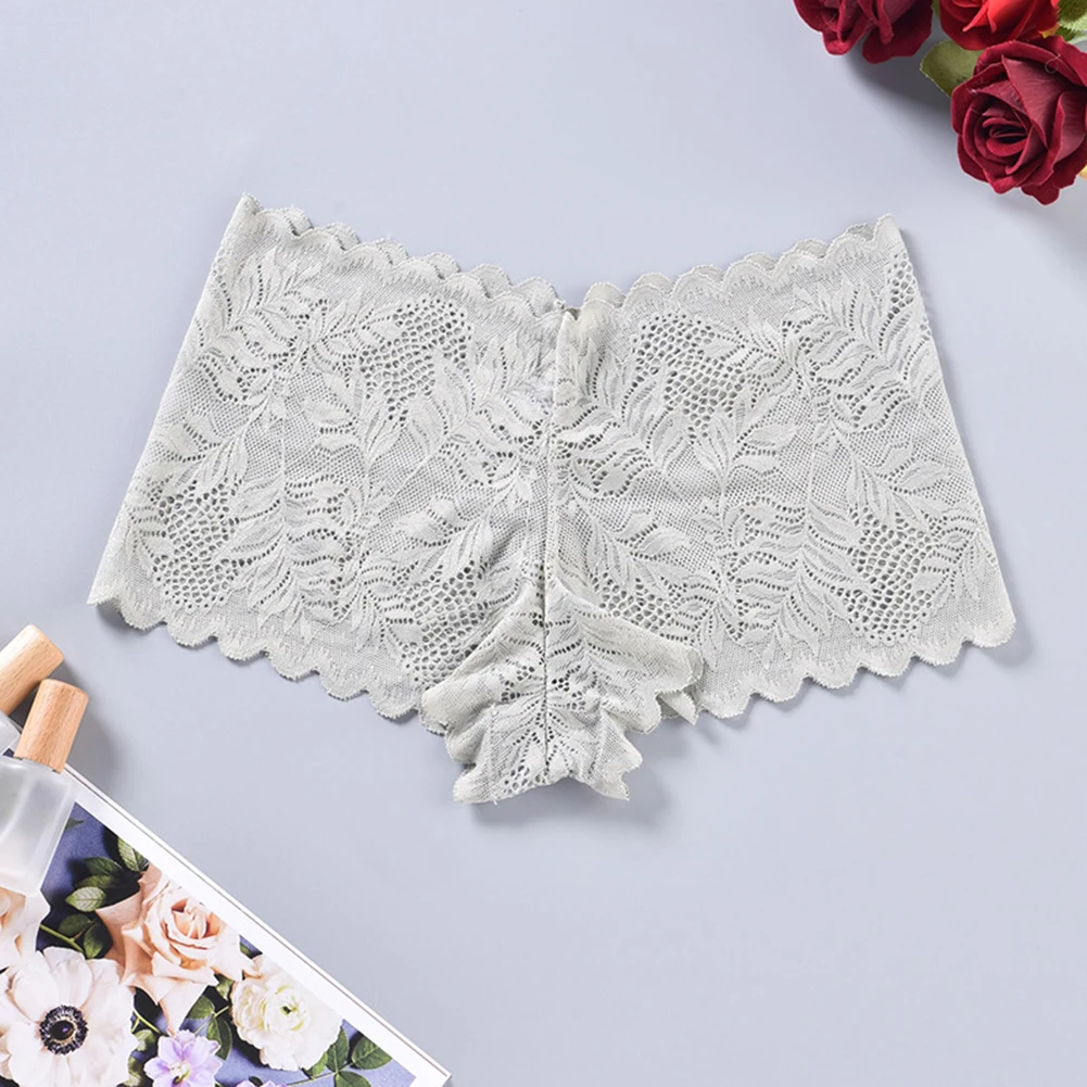 Women Sexy Sheer Floral Lace Perspective Briefs Traceless Breathable Panties Middle Waist Underpants Comfortable Intimates