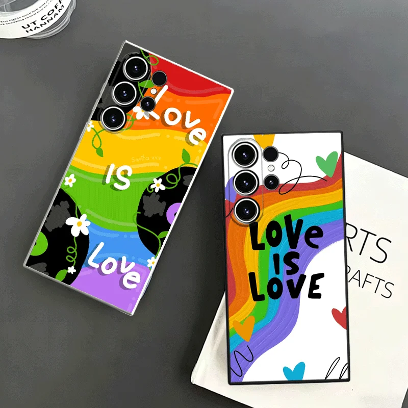 LGBT Rainbow Love Is Love Soft Phone Case For Samsung S24 S25 S26 Ultra S23 S22 Plus S21 S20 FE Edge + Black White Couple Cover