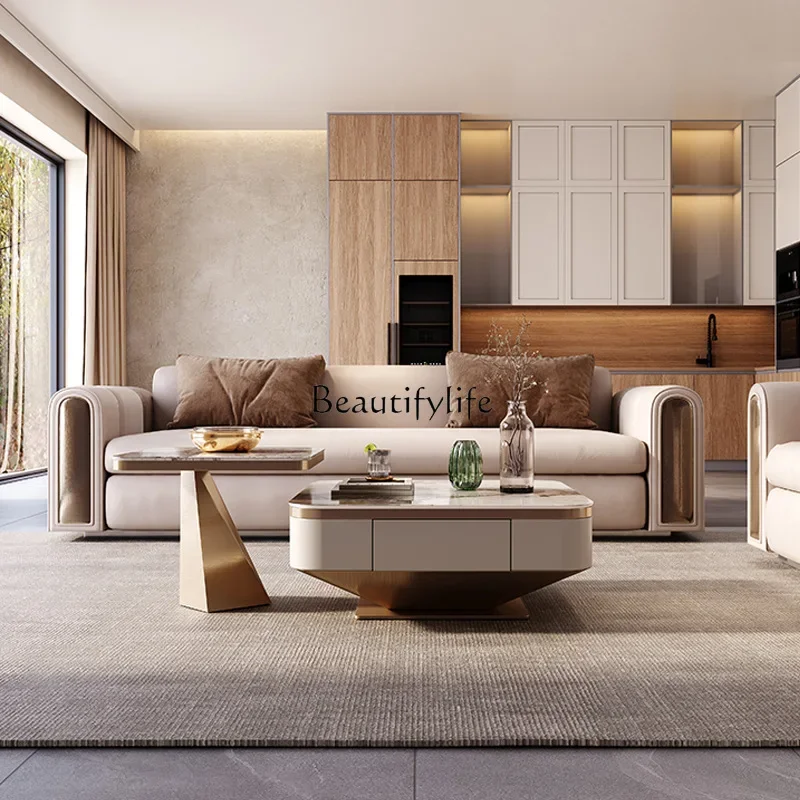 

yj58 Light luxury rock slab coffee table TV cabinet living room modern simple rock slab square size combination coffee table