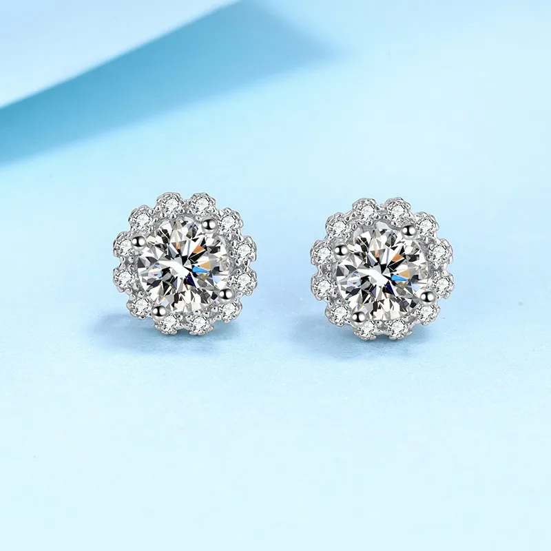 

Square Wrapped Earplug Stud Earrings, Girl Platinum Pt950 Wedding Moissanite Diamond 0.6/1ct, for Women Daughter Birthday Gift
