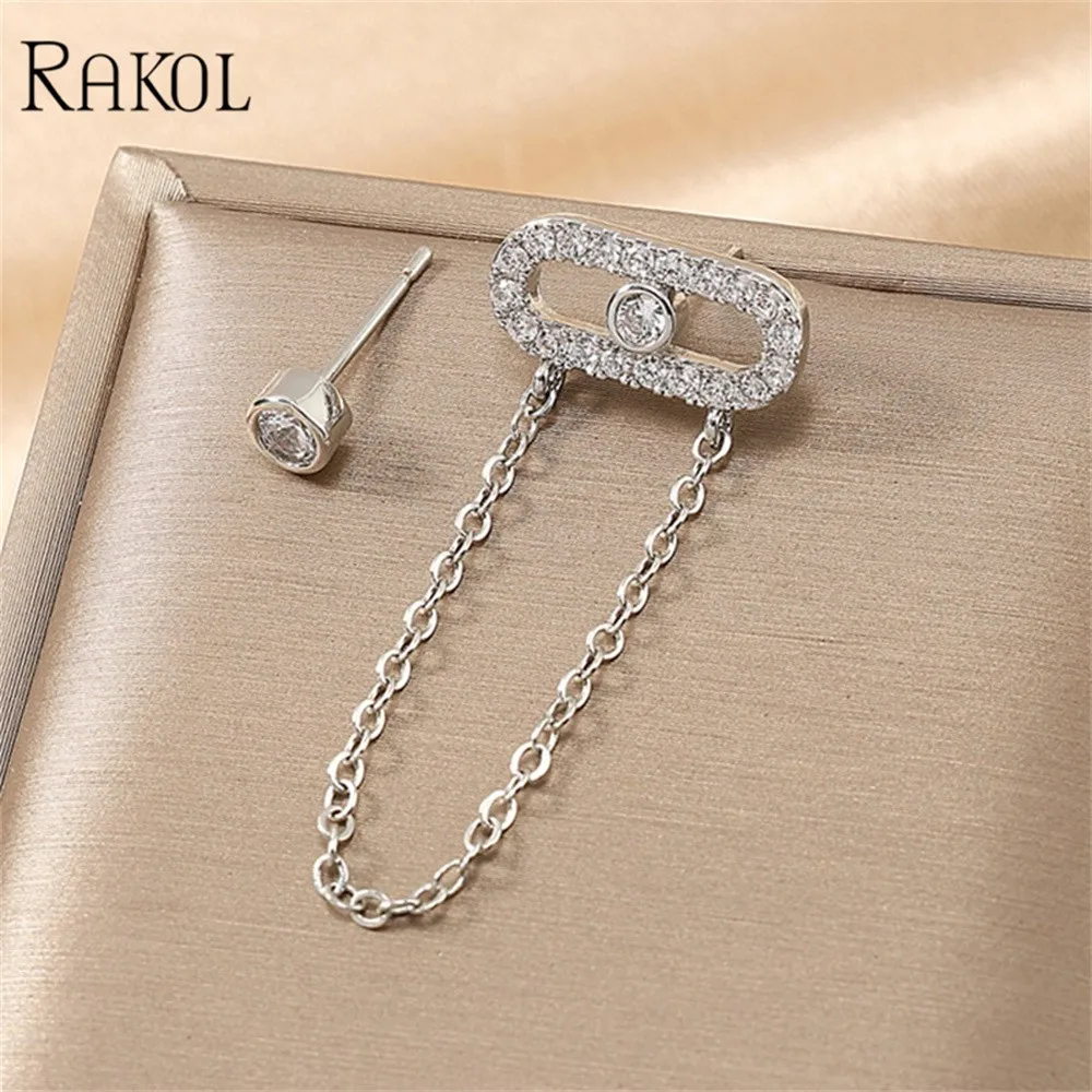 

RAKOL Personality Cubic Zirconia Chain Earrings for Women Shiny Fashion Oval CZ Earring Trendy Party Jewelry Accessories