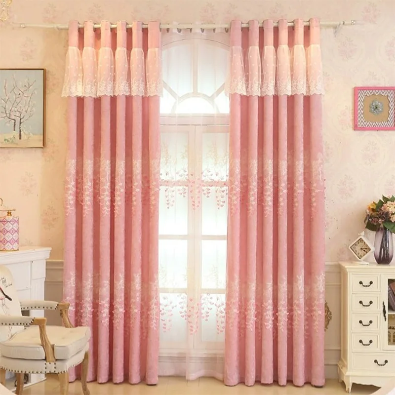 

Instagram Style Living Room with Chenille Embroidery Cortinas Para La Sala Pink Blackout Curtain Finished Product Customizable