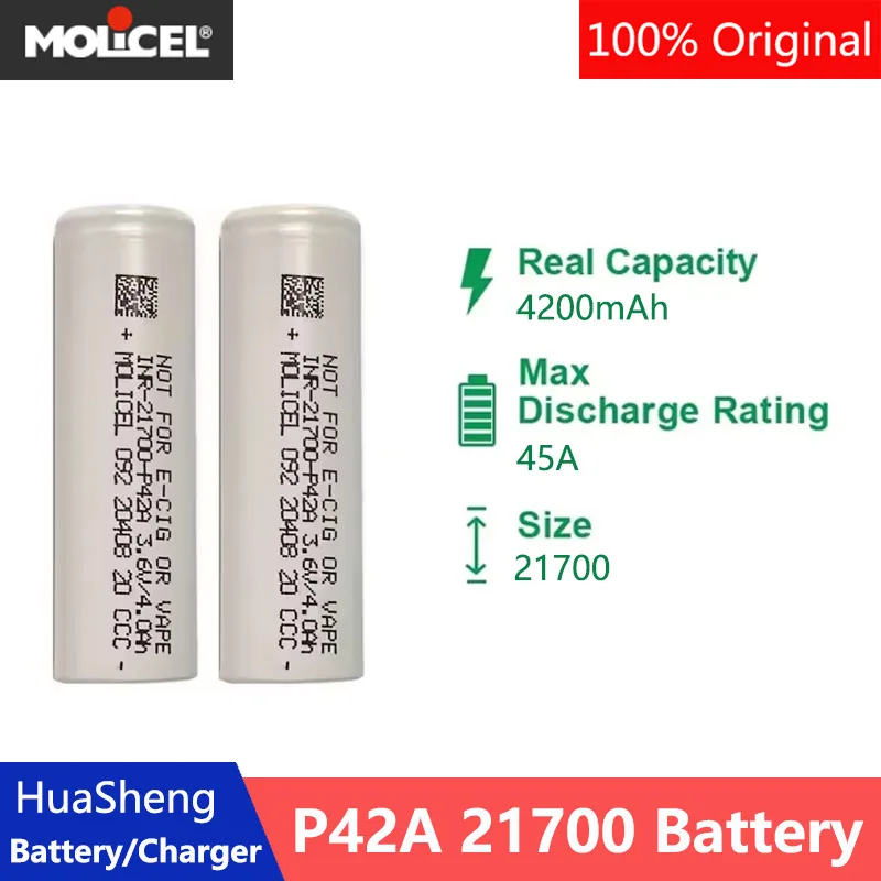 2-20pcs Molicel INR P42A 21700 Battery 4200mAh Capacity CDR 30A MAX 45A 3.7V Lithium Ion Battery Cell For Flashlight VapeMod