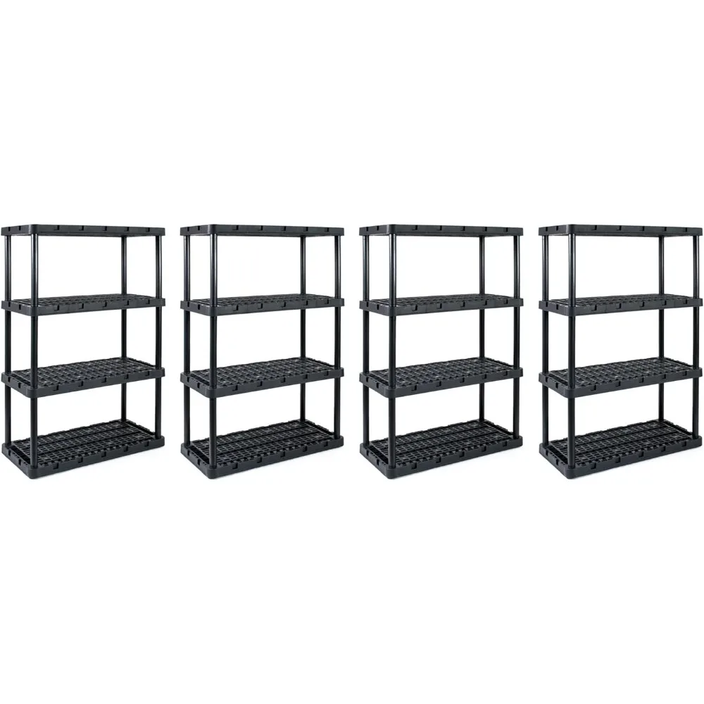 4-Pack Storage Shelving, Fixed-Height Heavy-Duty Knect-A-Shelf, Black, 4 Shelf