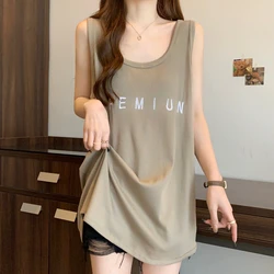 Plus Size Embroidery Loose Tanks Summer New Sleeveless Solid Color Simplicity Casual T Shirt Tops Vintage Fashion Women Clothing