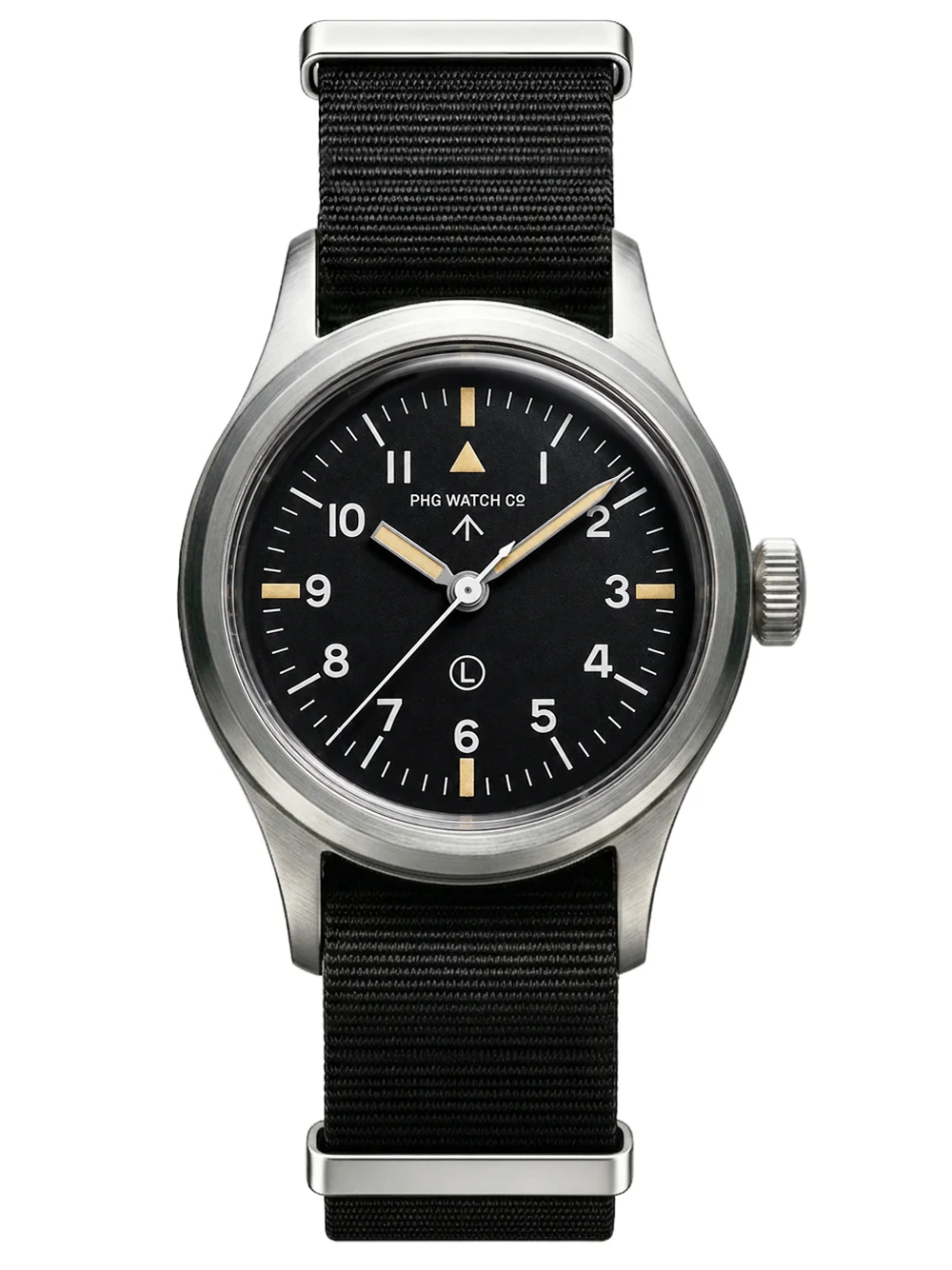 PHG FL1948PLUS 36mm Vintage Pilot Watch Men Black Dial Military Field Watch Stainless Steel NATO Strap Luminous Retro Wristwatch