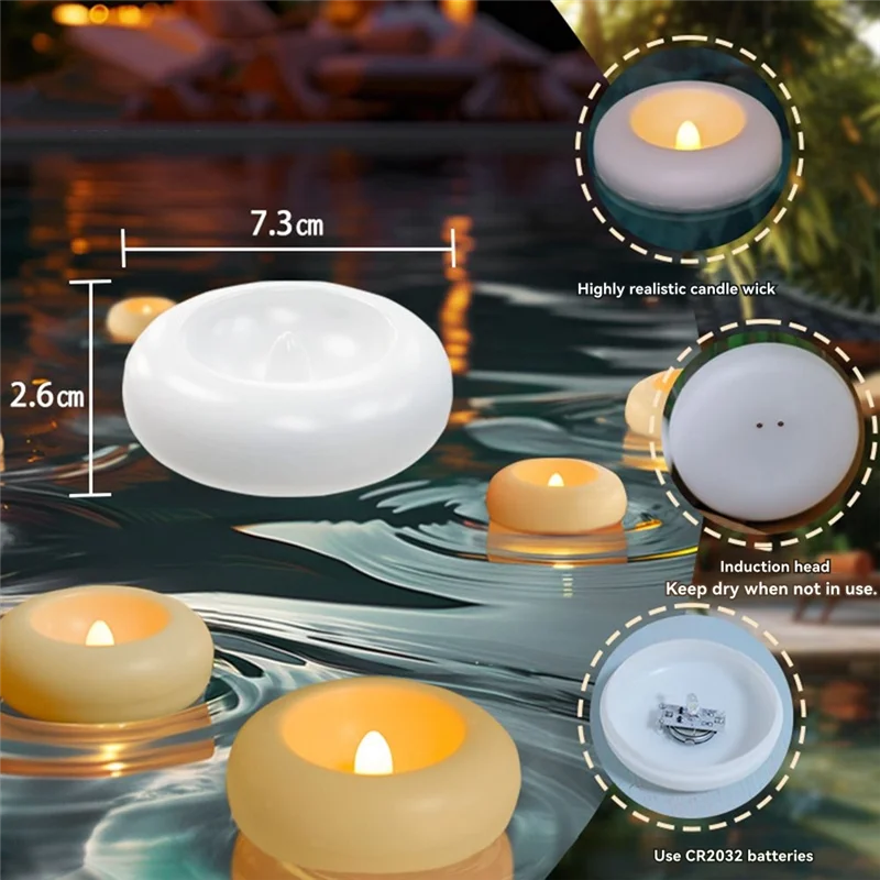 ABGH-24 White Flameless Waterproof Tealights, Battery-Operated Floating LED Candles For Cylinder Vases With 200 Hours Life