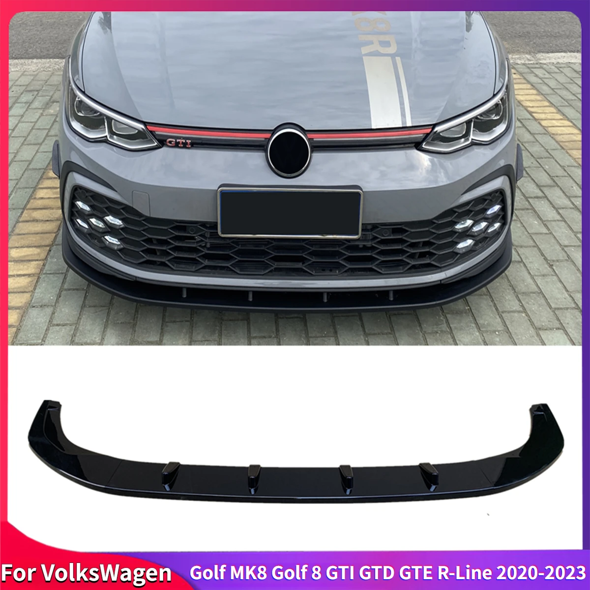 For VolksWagen Golf MK8 Golf 8 GTI GTD GTE R-Line 2020-2023 Maxton Style Front Bumper Lip Spoiler Splitter Chin Trims Auto Parts