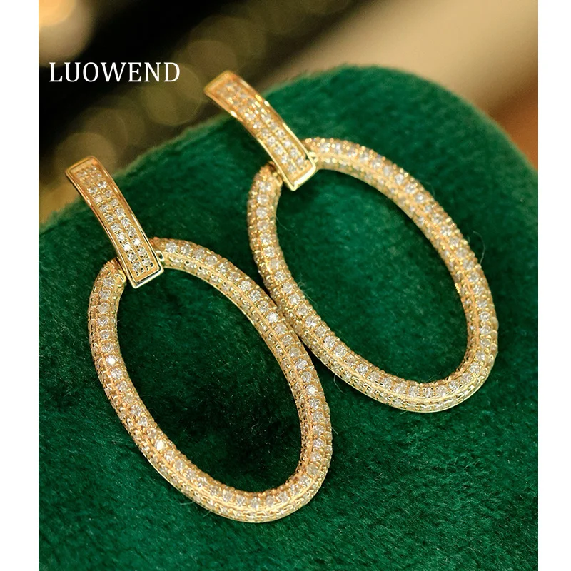

LUOWEND 100% 18K White/Yellow Gold Earrings Elegant Style 0.90carat Real Natural Diamond Drop Earrings for Women Fine Jewelry