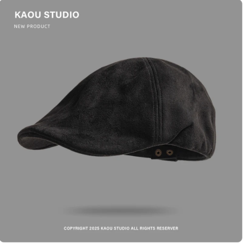 Japanese Retro Suede Solid Color Forward Hat for Men and Women Autumn and Winter Outdoor Fashion British Short-brimmed Beret Cap