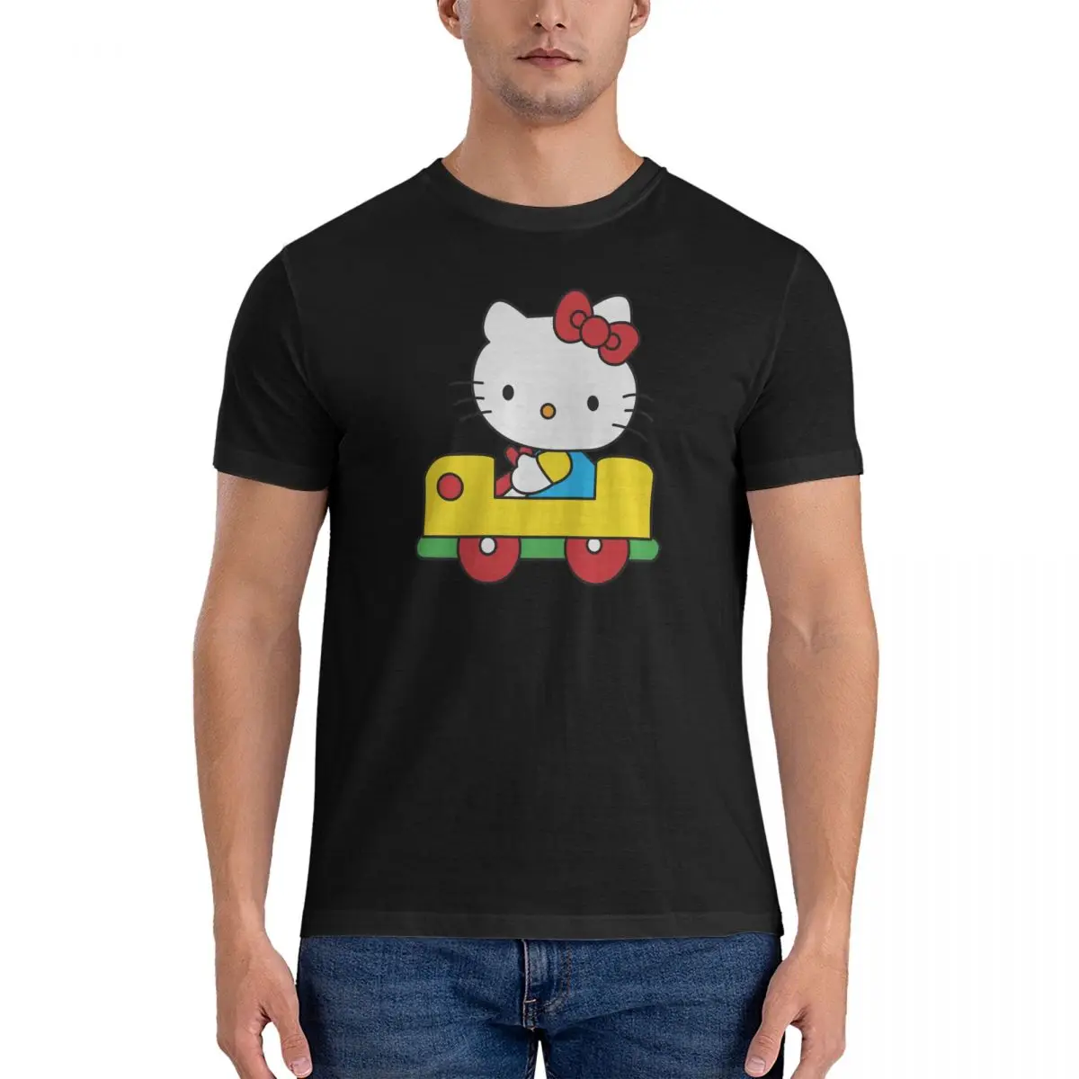 Drive T Shirts for Men 100% Cotton Novelty T-Shirts O Neck Hello Kitty Tees Short Sleeve Clothes Gift Idea