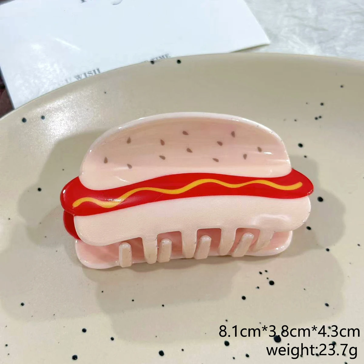 1 Stück Neuer Hot-Dog-Chili-Kreativ-Simulations-Lebensmittel-Chilisauce-Haarklammer, neuartige Haarspange für Hochsteckfrisuren am Hinterkopf, Haarklammer im Hai-Design – Detail 7