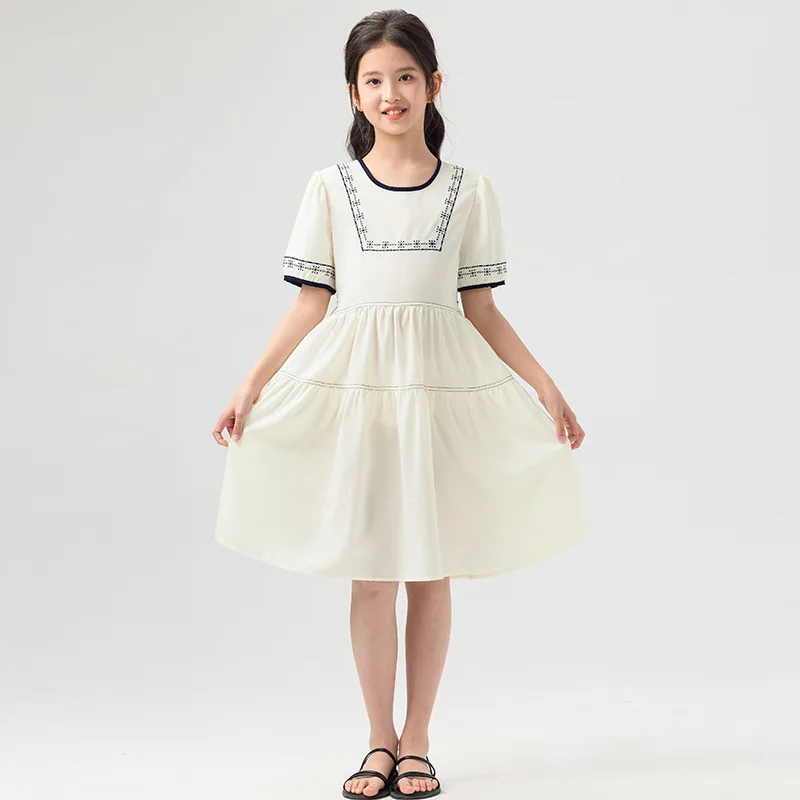 

Europe And The United States Children's Wear Chiffon Dress White Children's Dress 2025 Summer Girls Embroidered Skirt Thin