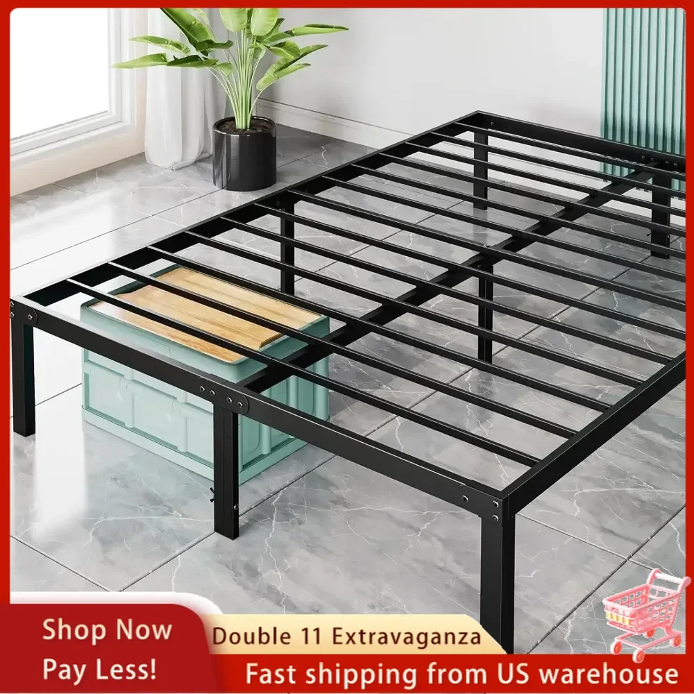 Bed Frame Queen - No Box Spring Needed Heavy Duty Metal Platform Bedroom Frames Queen Size with Storage Space, 14 Inches High