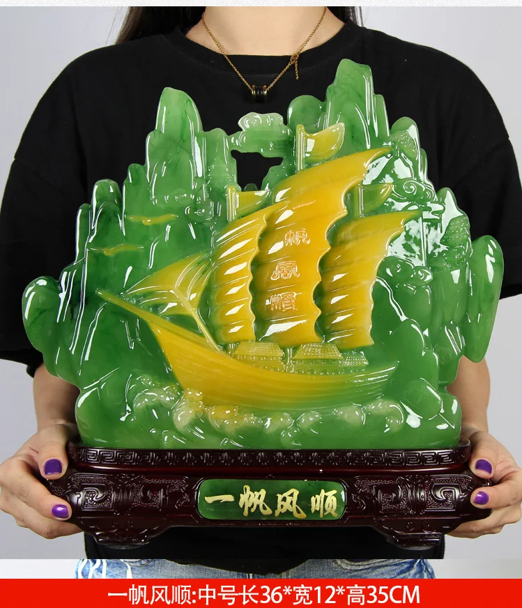 

GOOD ART LARGE HOME Shop hall decoration FENG SHUI Business prosperity Money Drawing luck sailing boat crystal Sculpture