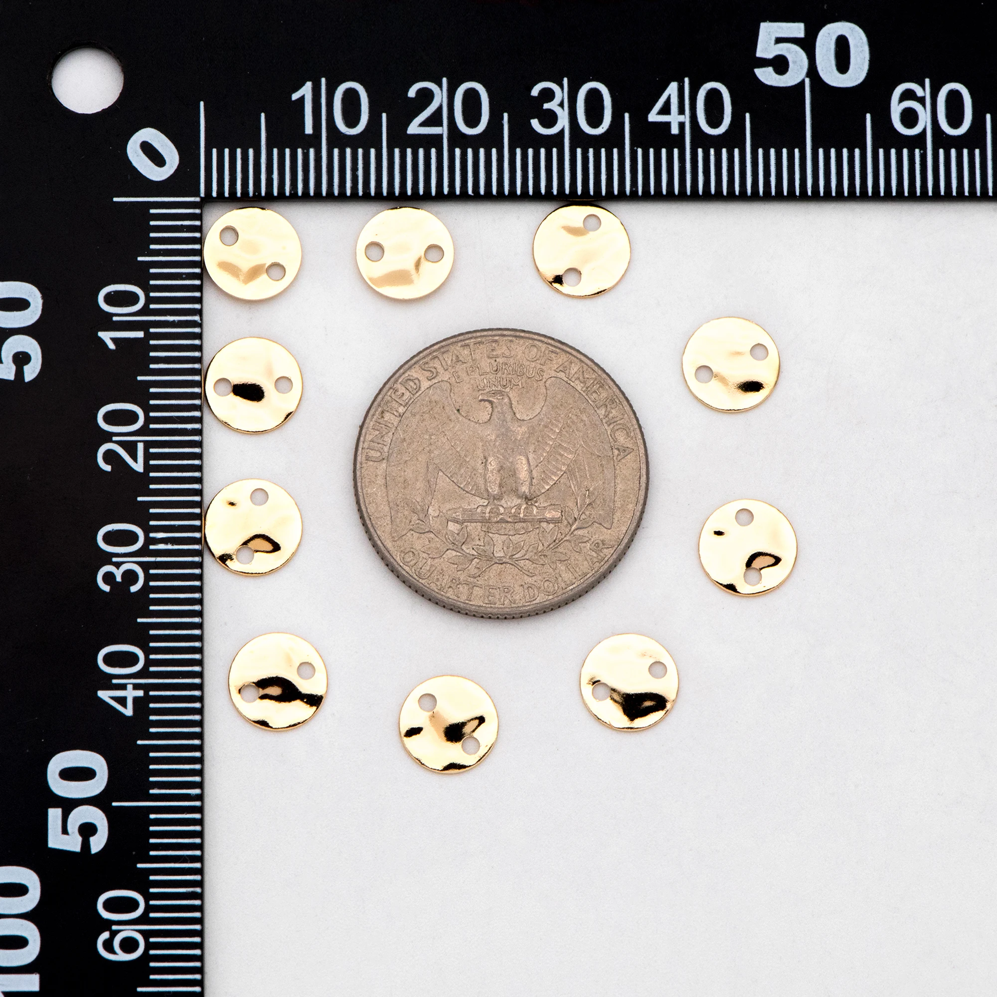 20pcs Round Hammered Disc Connectors 8mm, Gold Plated Brass Coin Disk Charms (GB-3176)