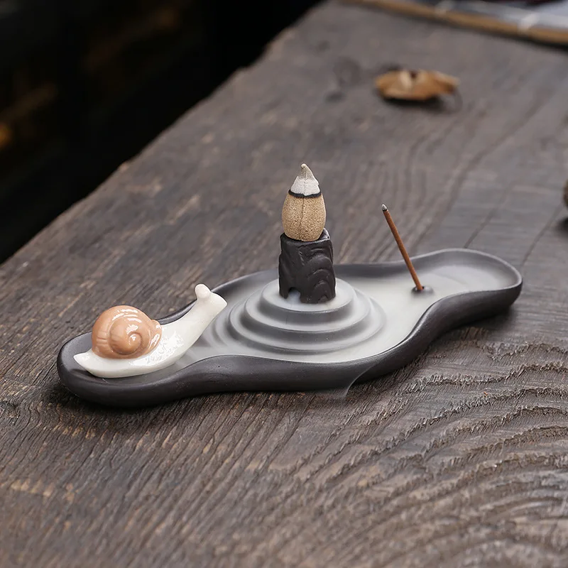 Three-use Purple Sand Backflow Incense Burner Home Decoration Creative Snail Backflow Incense Seat Line Incense Burner