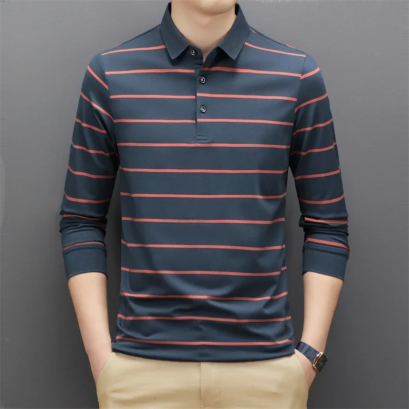 New Men\'s Casual Long Sleeve Polo Shirt Fashion Solid Color Top