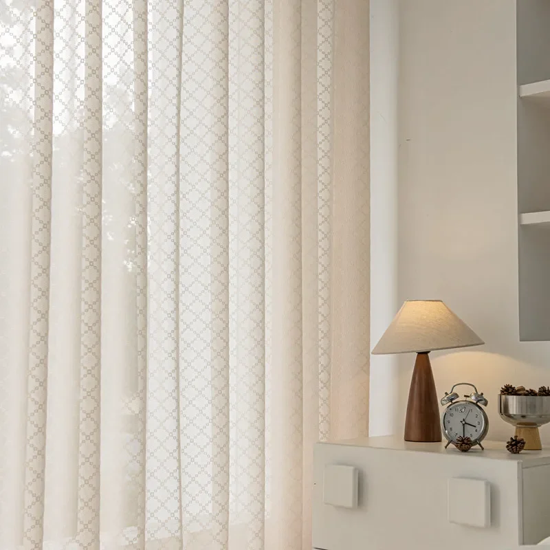 Premium Custom French Cream Embroidered Curtains for Living Room Bedroom and Sliding Door with Semi Sheer Light Filtering Drapes