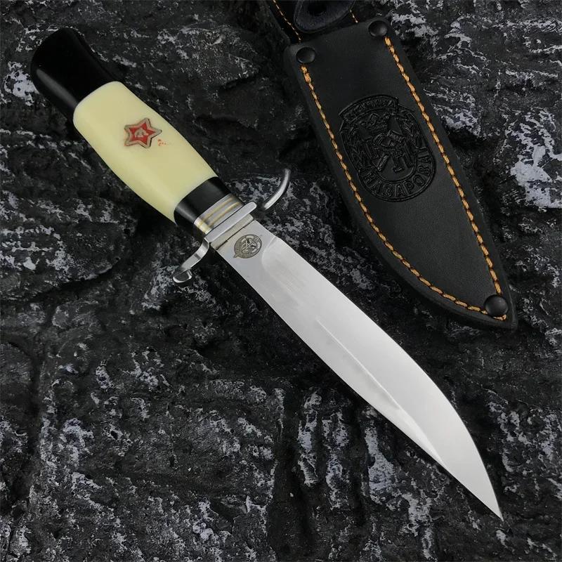 NEW Russian Finka NKVD KGB Stainless Steel Hand Guard and Resin Handle 440C Fixed Blade Outdoor Survival Sharp Knife with Sheath