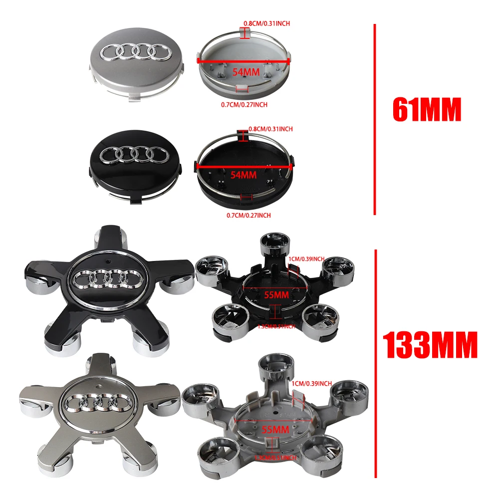 4pcs Car 5-claw Wheel Center Cover Hub Cover Modification Accessorie For Audi QUATTROA1 A3 A5 A4 A4L A6L A7 A8 Q1 Q2 Q3 Q5 Q5 Q7