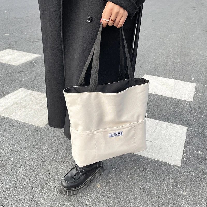 Women's Multi Pockets Canvas Big Size Handbag Female Male Teenager Student Environment-Friendly Leisure Shopping Bag