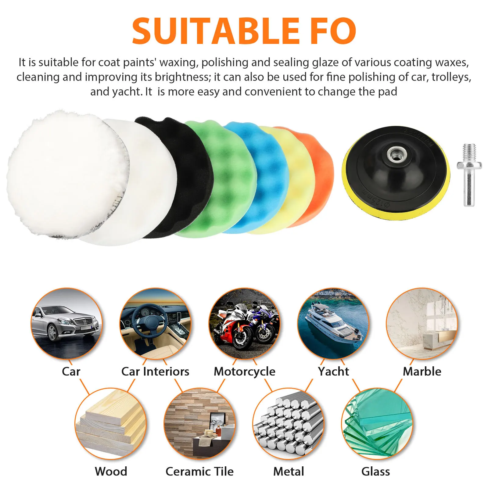 Popular Car Buffing Pads Polishing for Drill Sponge Kit Set Waxing Foam Polisher Sealing view 6