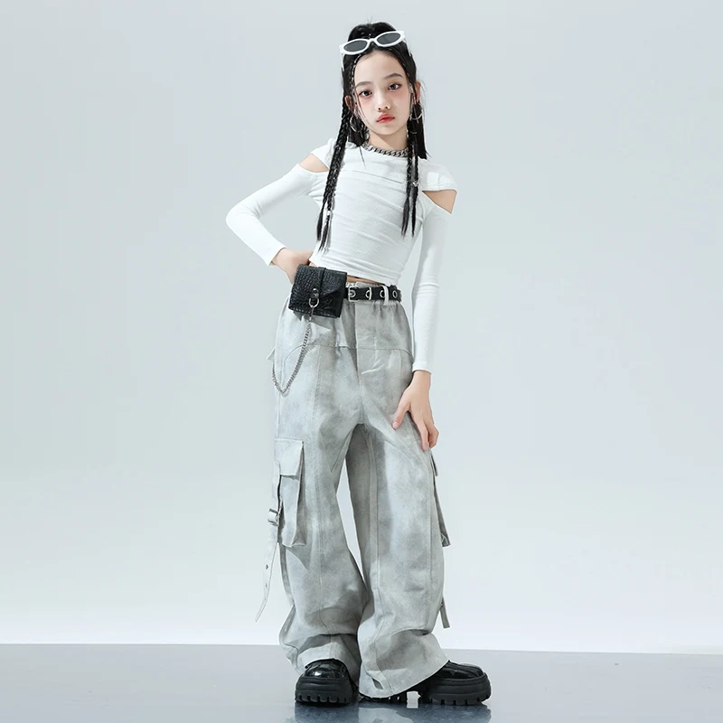 Ragazze Jazz Dance Abbigliamento per bambini Crop Top Pantaloni cargo Abiti Abito hip-hop Abiti da ballo di strada Sfilata di sfilate Costumi DQL9607