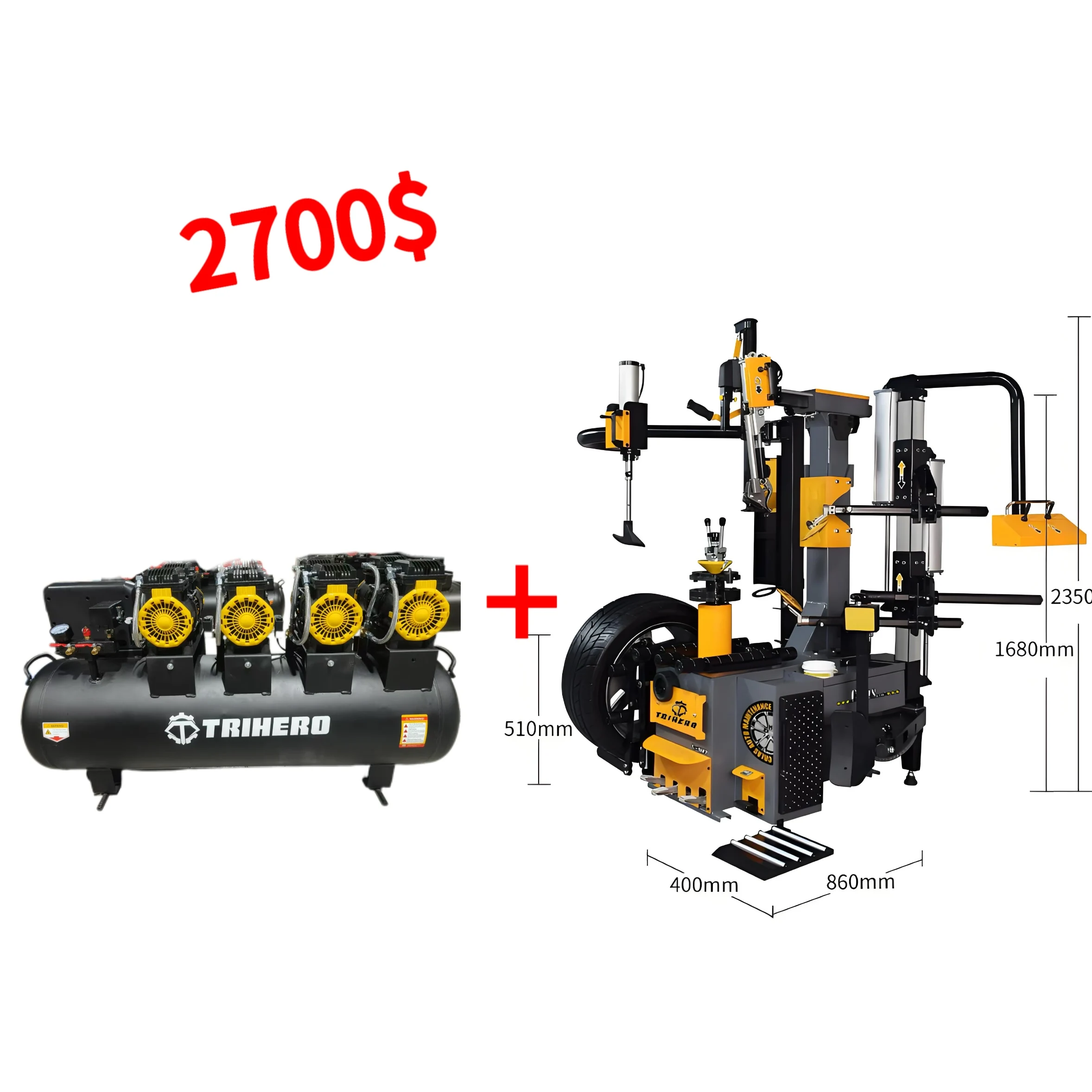 Fully Automatic Non-Touch Tyre Changing Machine Workshop Tire Mount Machine No Pry Bar Tire Changer And Static Air Compressor