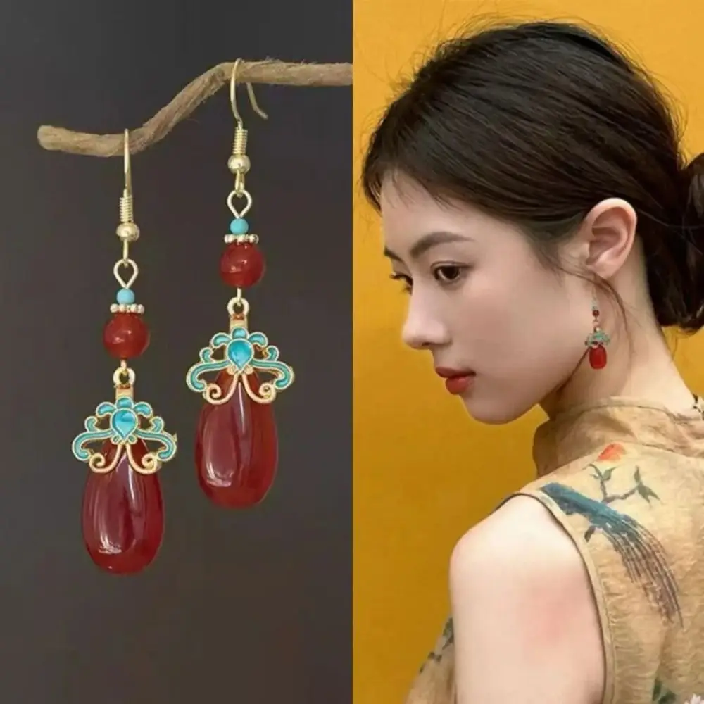 Water Drop Shape Pendant Earrings Auspicious Cloud Pattern Ancient Palace Style Chinese Style Earrings Hanfu Accessories