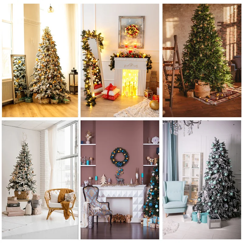 

SHUOZHIKE Christmas Photography Background Christmas Tree Fireplace Backdrops For Photo Studio Props 21524 JPW-39