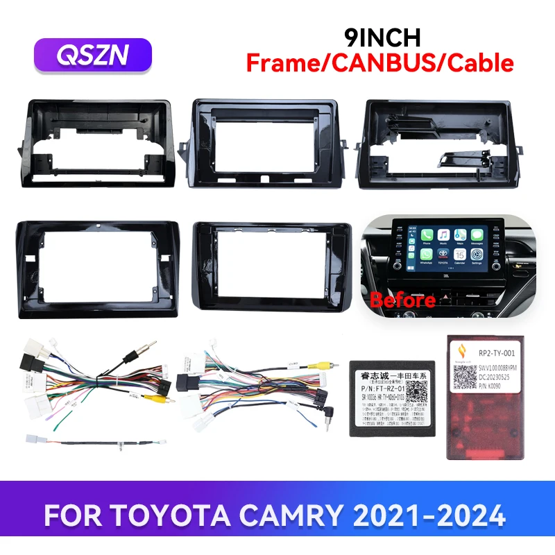 

QSZN 2021-2024 для TOYOTA CAMRY 10-дюймовый автомобильный радиоприемник, рамка, стерео панель, жгут проводов, адаптер кабеля питания, Android Canbus