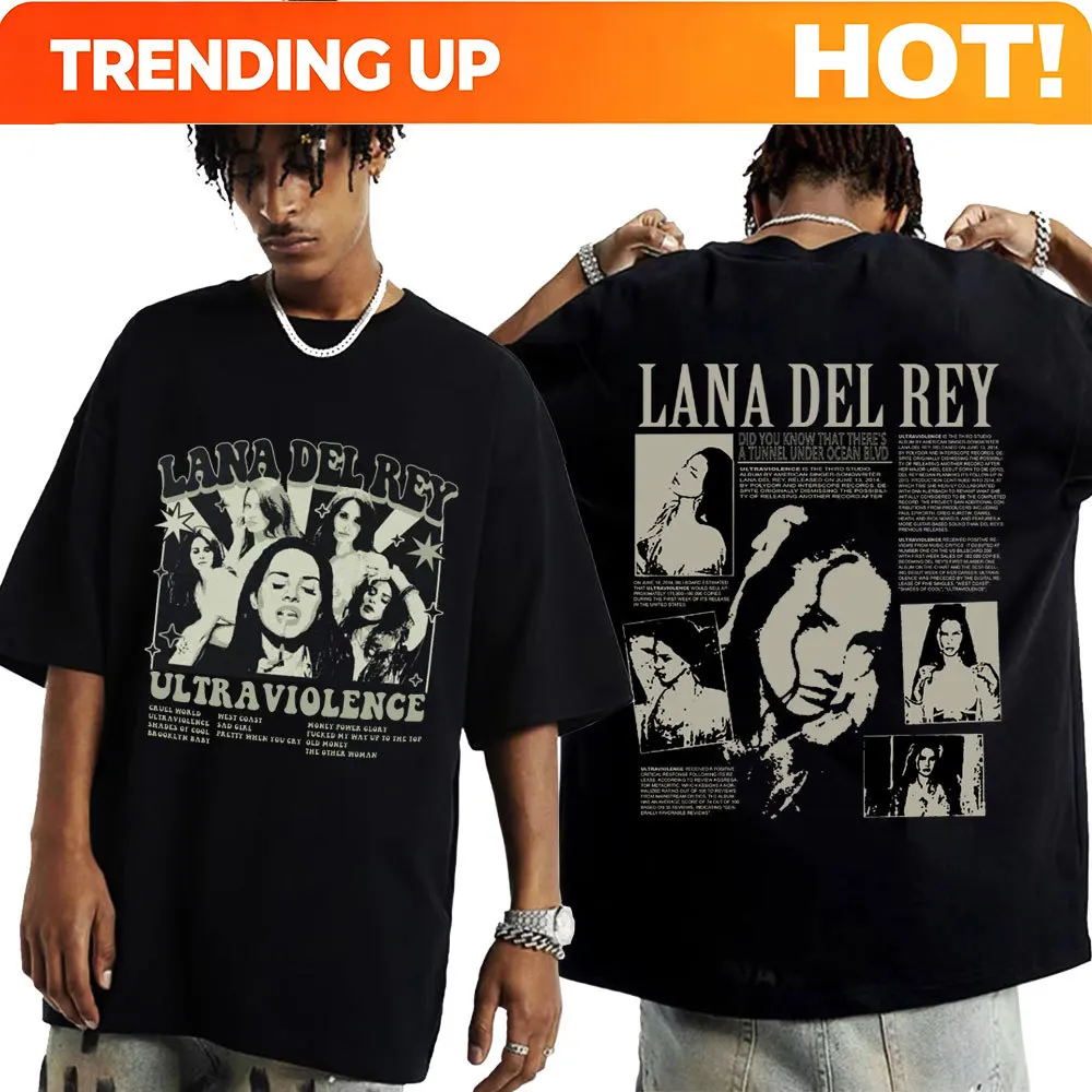 Customization Singer Lana Del Rey T Shirts Ultraviolence Music Album T-shirt Men Women Aesthetic Fashion Short Sleeve T-shirts T