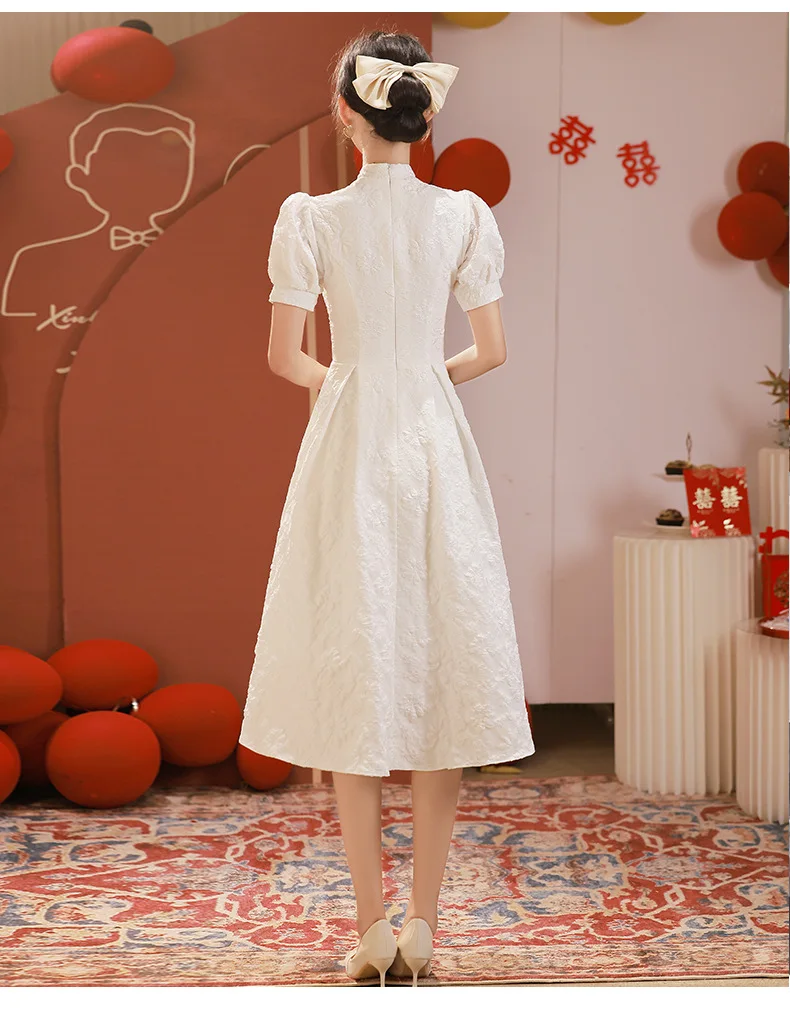 2023 New Summer Qipao White Wedding Bride Cheongsam Women Elegant Lace Chinese Dresses Vintage Mandarin Collar Vestidos