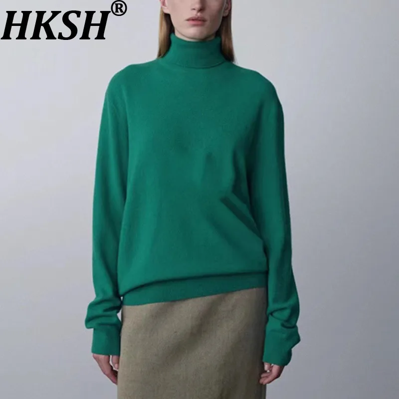 

HKSH Autumn Winter New Women Sweater Turtleneck Long Sleeved Solid Color Elegant Temperament Fashion Basic Pullover Tops HK11030