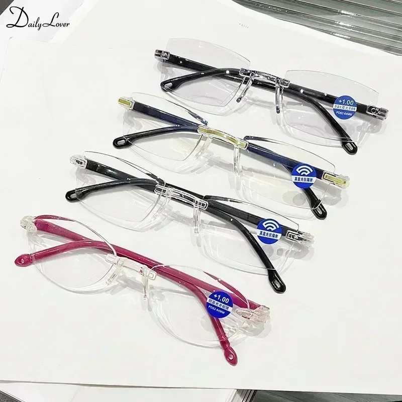 Intelligent Zoom Anti-blue Light Reading Glasses Frameless Cutting Edge Presbyopic Glasses Men and Women Presbyopic Glasses