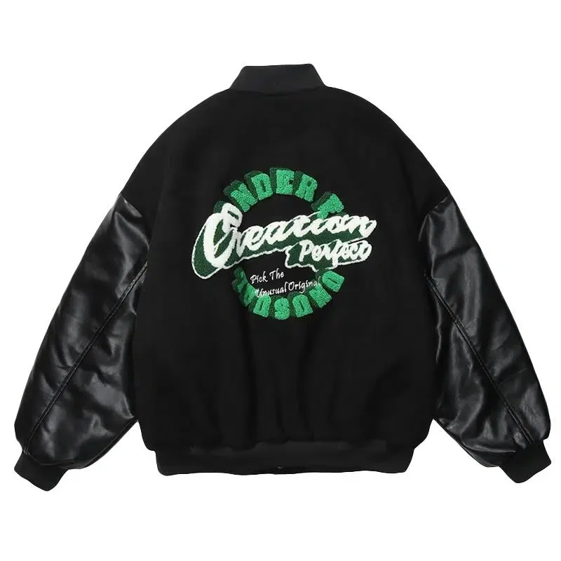 Chaquetas Vintage de estilo universitario para hombres, abrigos góticos Punk bordados, chaqueta de béisbol Harajuku de Hip Hop, abrigos sueltos de