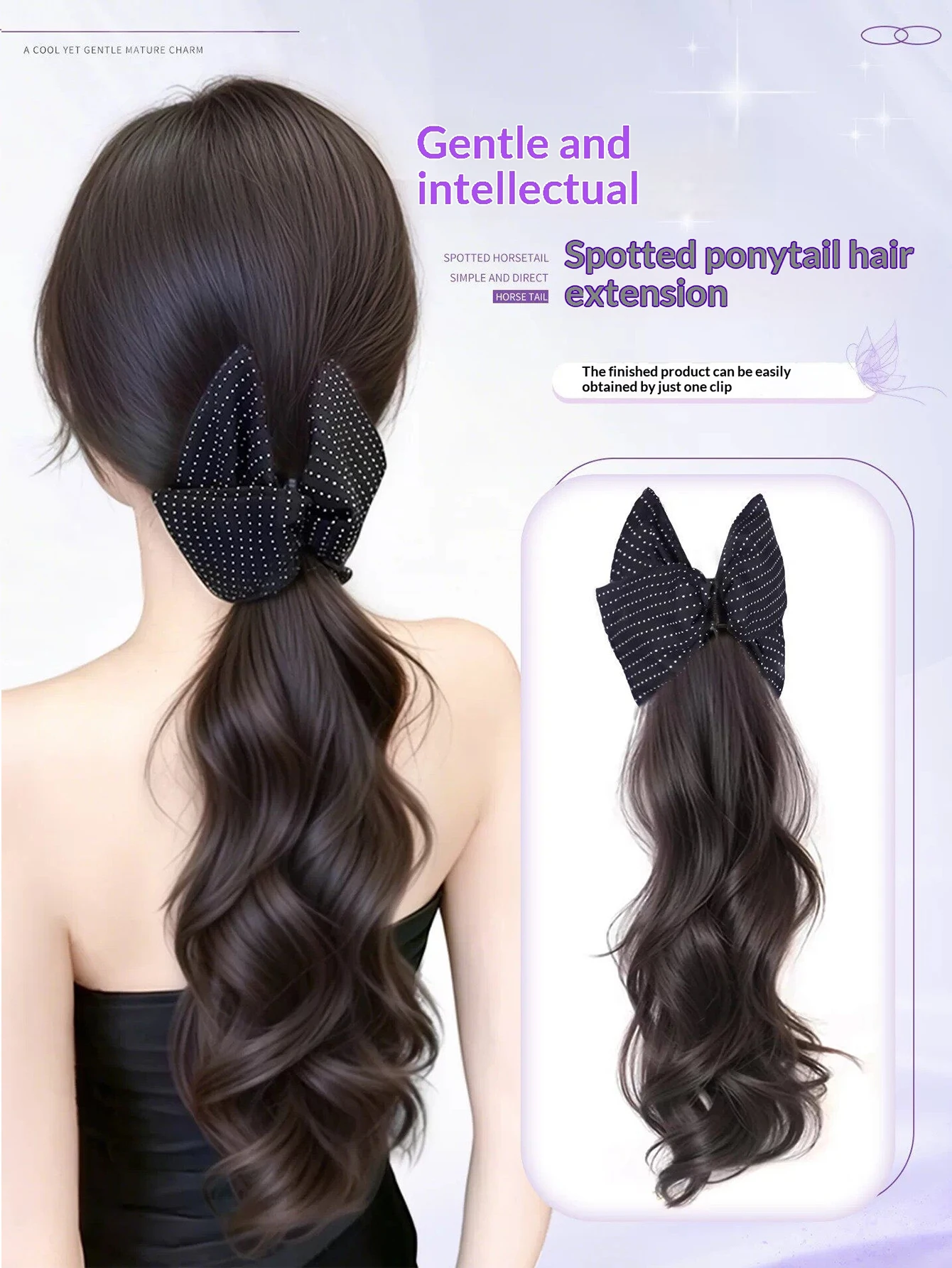 Bow Claw Clip Synthetic Ponytail Hairpiece for Women Heat Resistant Soft Natural Easy Wear Daily Party Wedding Hair Accessories view 3