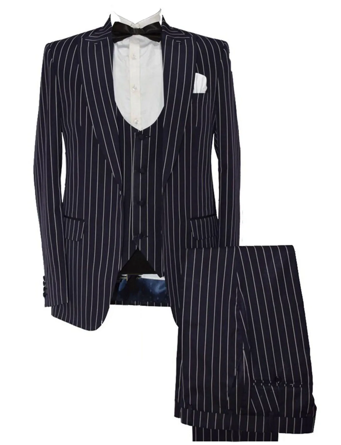 

Men's Stripe Suit 3-Piece One Button Jacket Single Breasted Vest Pants for Business Casual