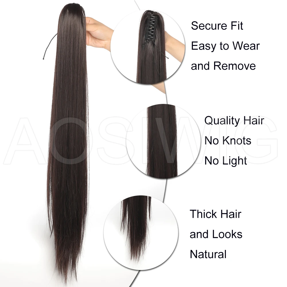 Aosiwig Synthetic Extra Long Claw Ponytail 32Inch Straight Hair Black Blonde Ponytails Extension Fake False Hairpieces For Women