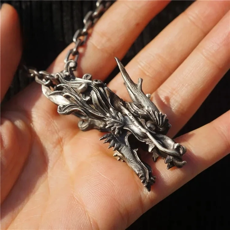 Chinese Style Kirin Dragon Head Retro Pendant Necklace Handsome Auspicious Attracting Wealth Fortune Fashionable Men High-end